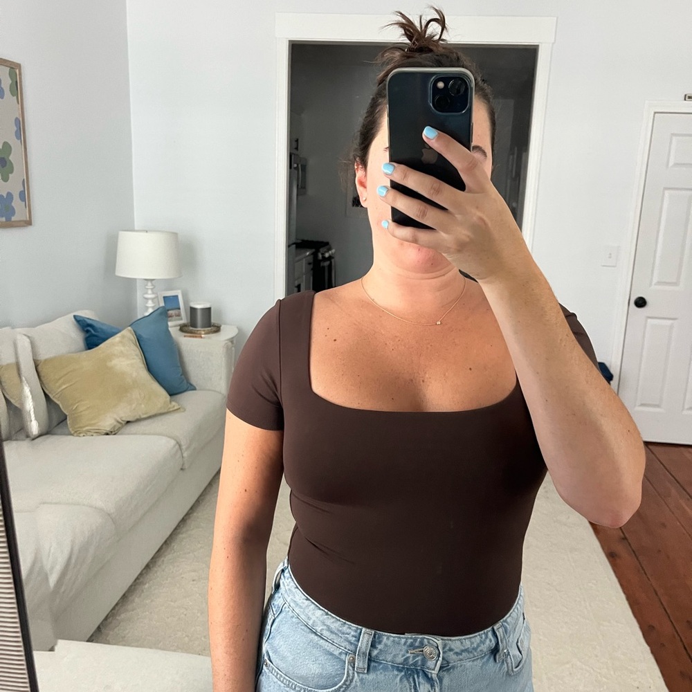 Aritzia Chocolate Brown Square Neck Bodysuit